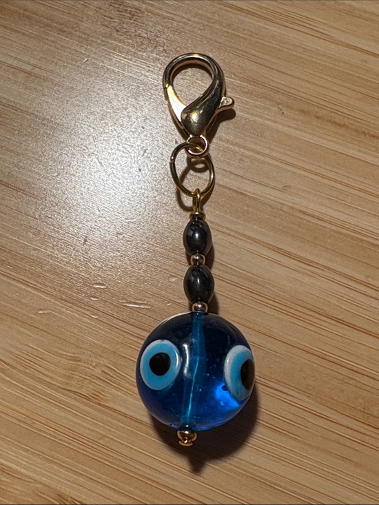 Hand Crafted Accessories - Hand Crafted Hematite Blue Evil Eye Glass Bead Keychain Charm